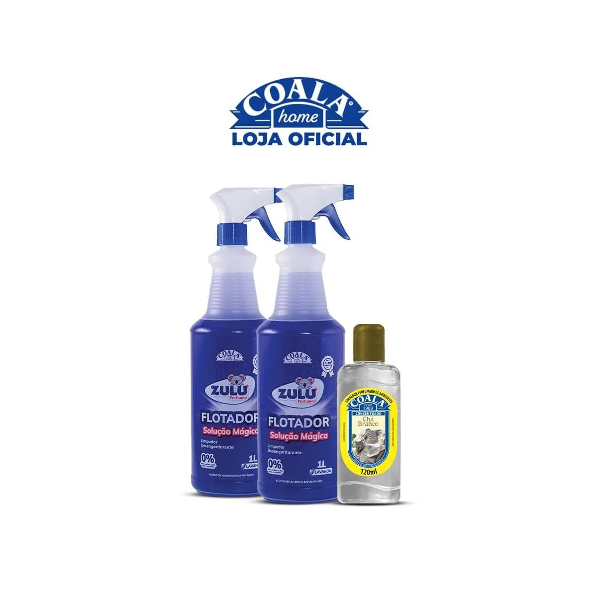 Kit 2 Flotador Desengordurante Zulu Perfumes / Coala - Lavanda - 1L + 1 Limpador Concentrado Coala - Chá Branco 120ml