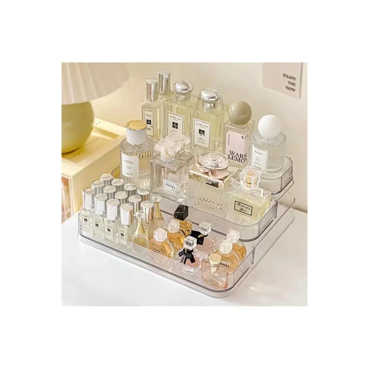 Expositor de Perfumes Cosméticos 3 Andares Multiuso Organizador Prateleira Diamante Acrílico Porta Maquiagem Beleza