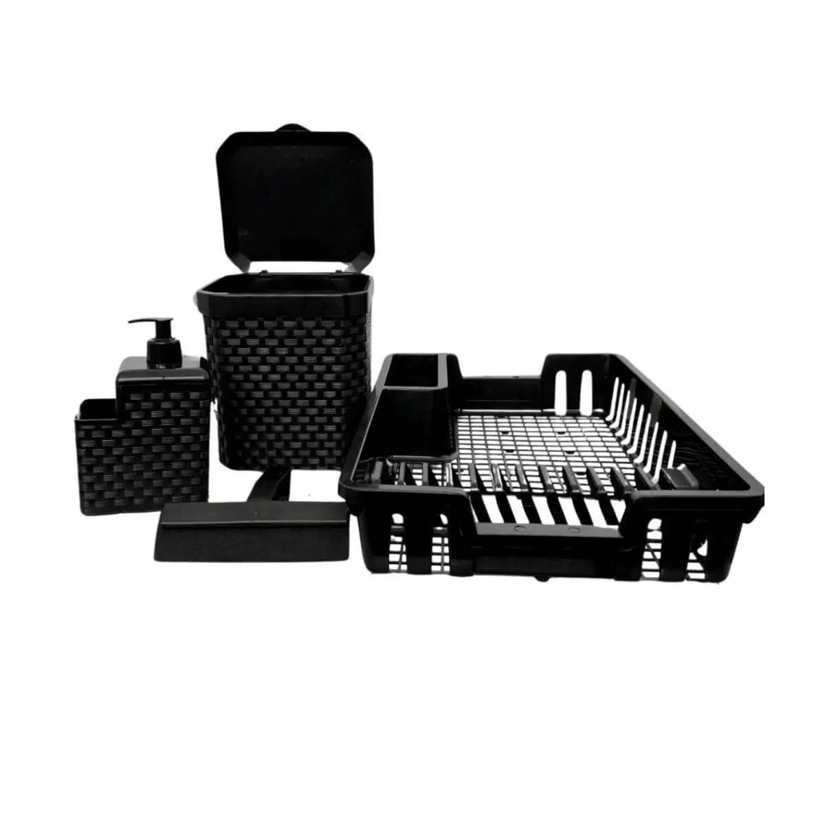 Kit Cozinha Completa: Escorredor de Louça + Lixeira 5L + Porta Detergente + Rodinho de Pia