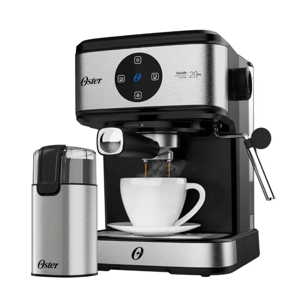 Oster Kit Espresso Oster - Cafeteira Double e Moedor de Café Elétrico Inox - 220V