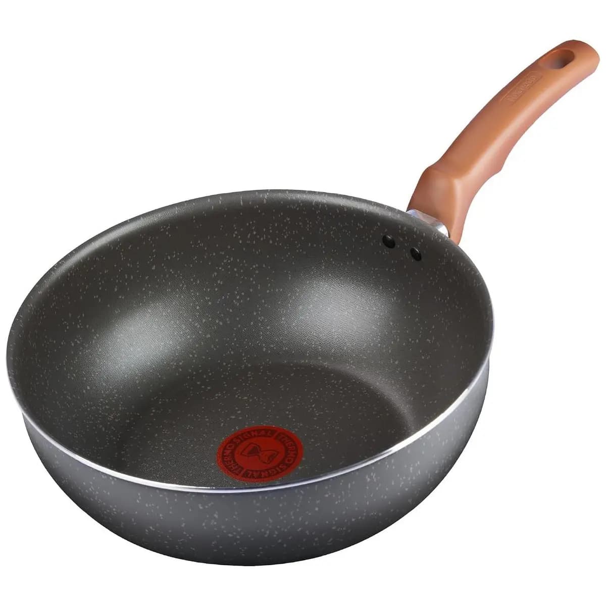 Frigideira Wok Rochedo Natural Stone 24cm, Cinza com Efeito Pedra, Antiaderente Minerium, Alumínio de Alta Espessura 2mm, Thermo-Sinal e Cozimento Homogêneo