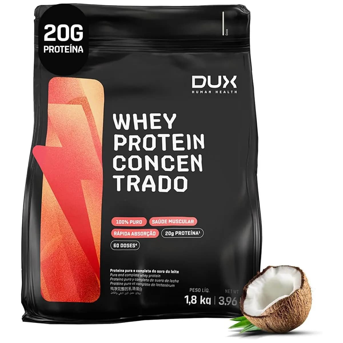 Whey Protein Concentrado Coco Refil 1.8kg – Contribui Para o Ganho Muscular Hipertrofia – Dux Human Health