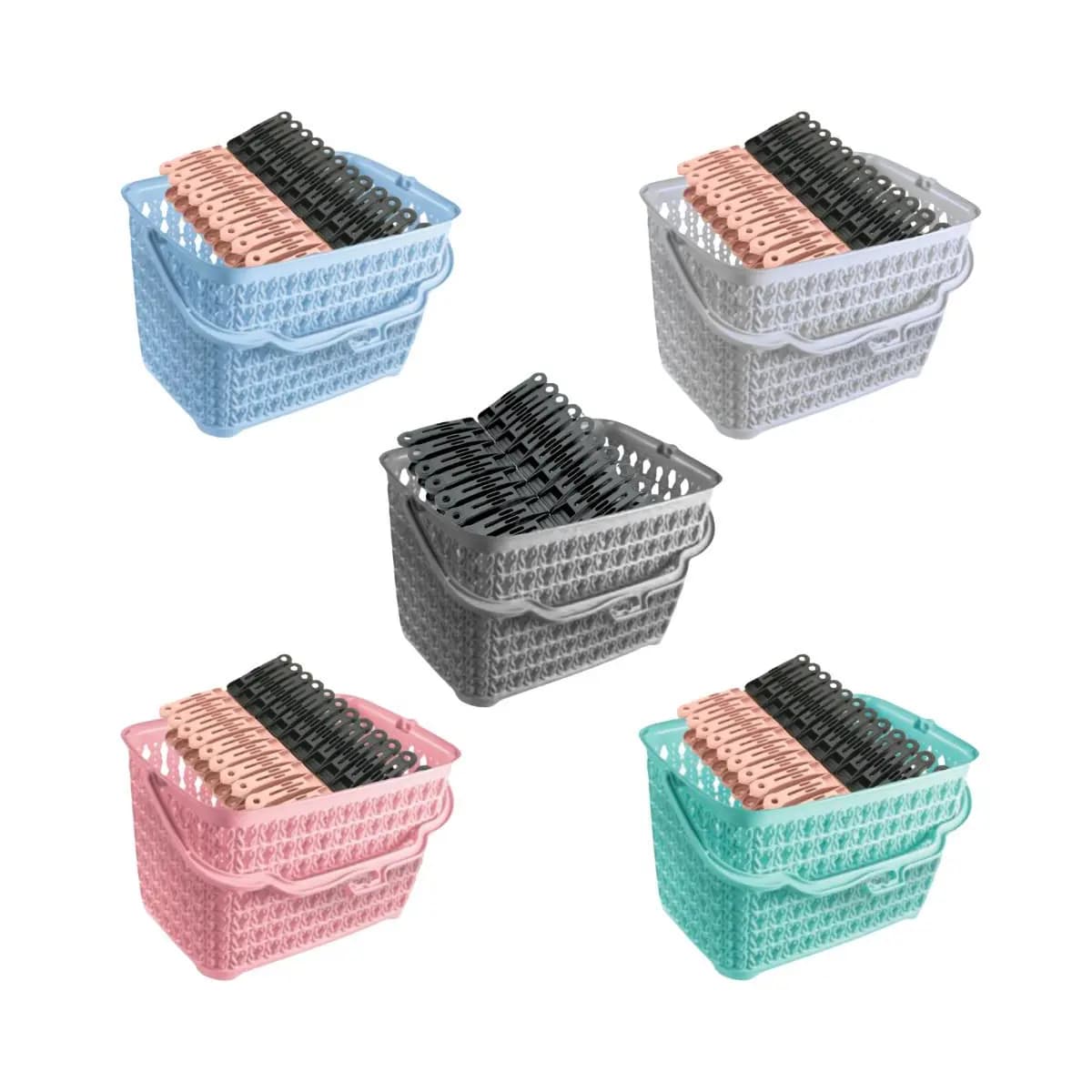 Kit Cesto + 60 Prendedores Roupas Reforçado Cesto Multiuso com Alça