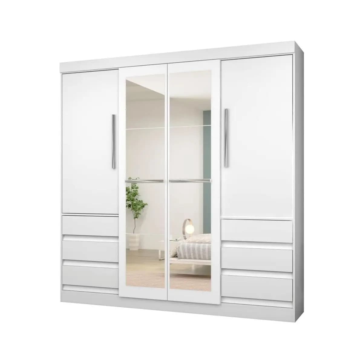 Guarda-roupa Casal com Espelho 4 Portas 6 Gavetas Araplac Atraente Sofia