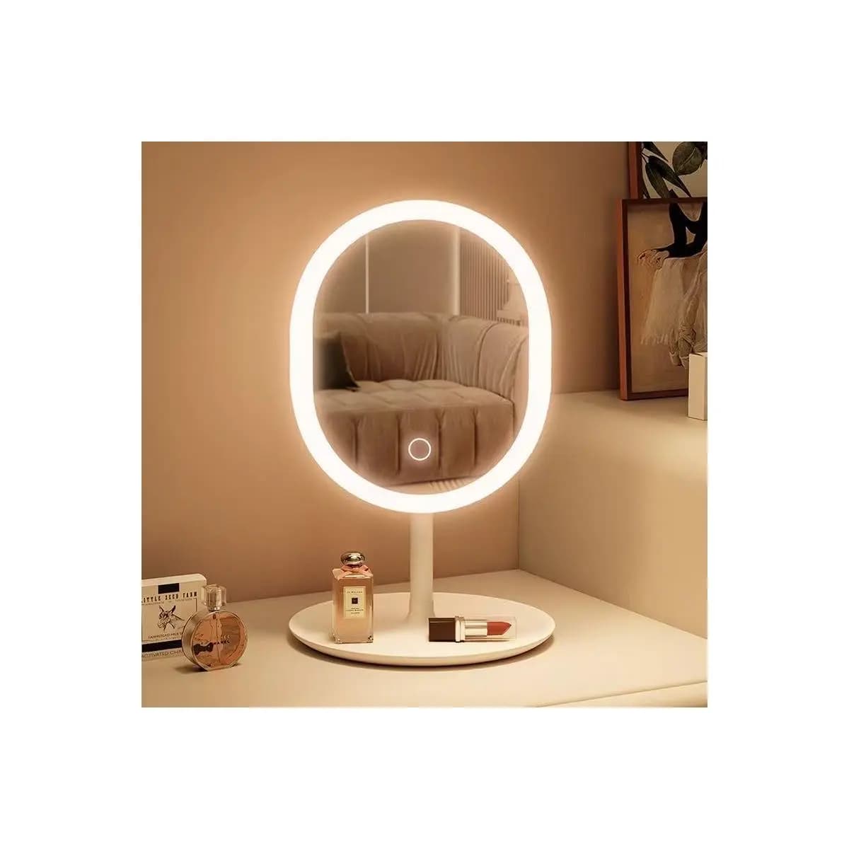 Espelho de Mesa com Luz LED 3 Cores Touch USB Recarregável Presente Perfeito Feminino