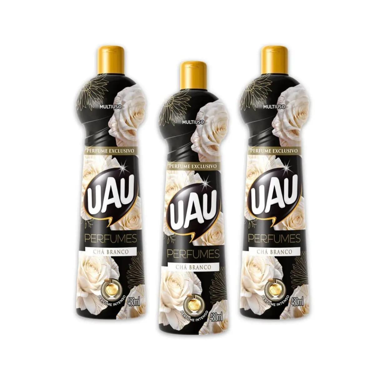 Kit 3un Multiuso 480ml UAU Ingleza Perfume Chá Branco Limpador