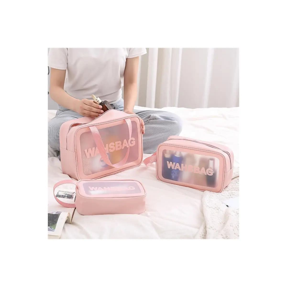 Kit 3 Necessaire Maquiagem Transparente WashBag A Prova De Água 332