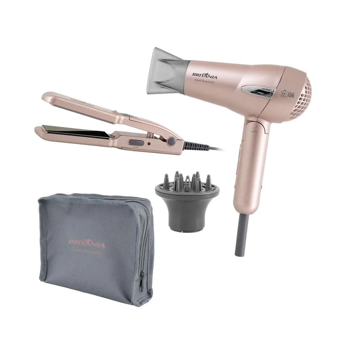 Kit Britânia Travel Rose Gold - Secador + Prancha