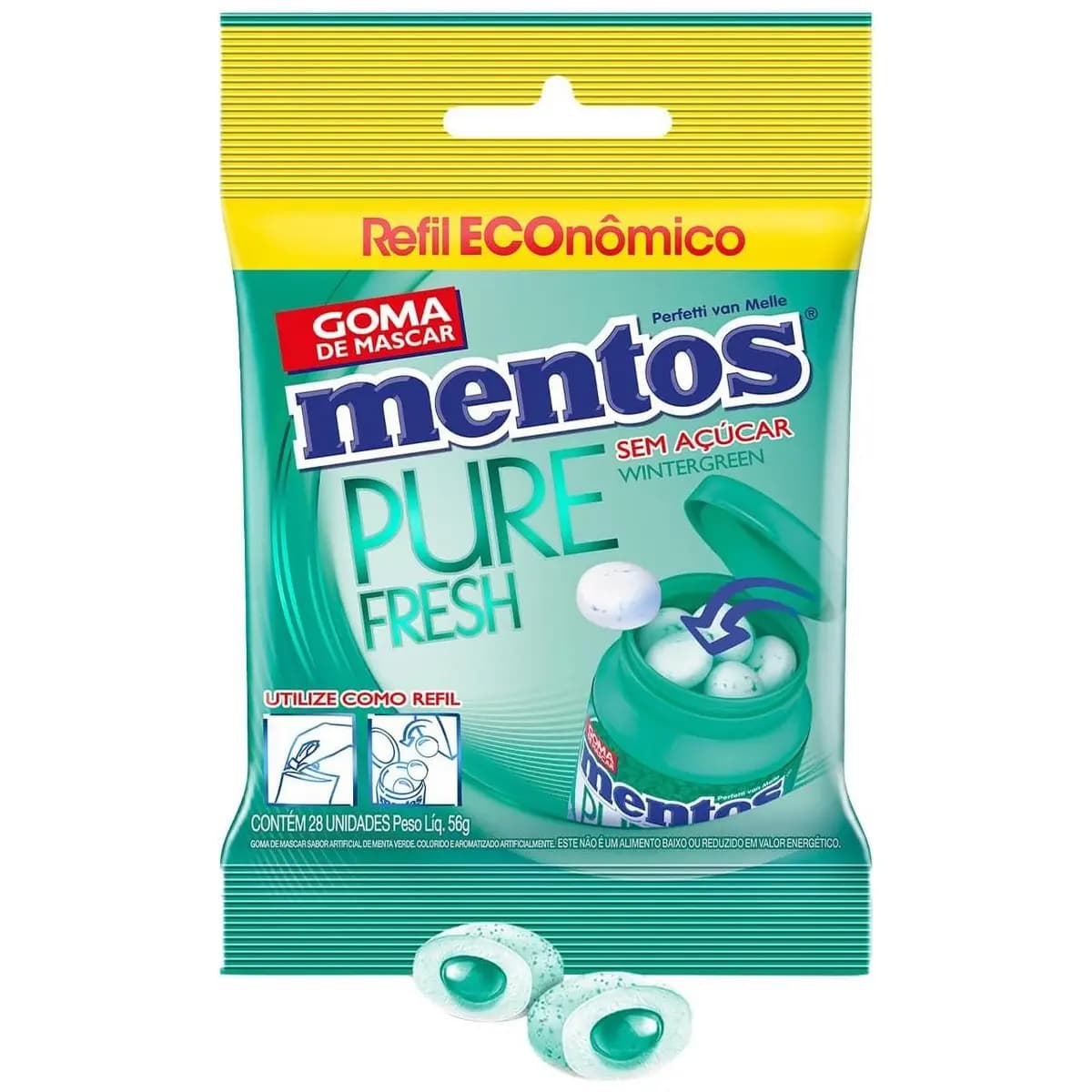 Refil de Gomas de Mascar, Mentos, Pure Fresh Wintergreen, Sem Açúcar, Sabor de Menta Verde - 56g | 28 Unidades