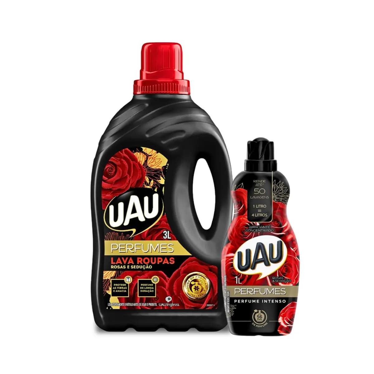 Kits Lava Roupas 3L Rosas e Sedução + Amaciante 1L UAU