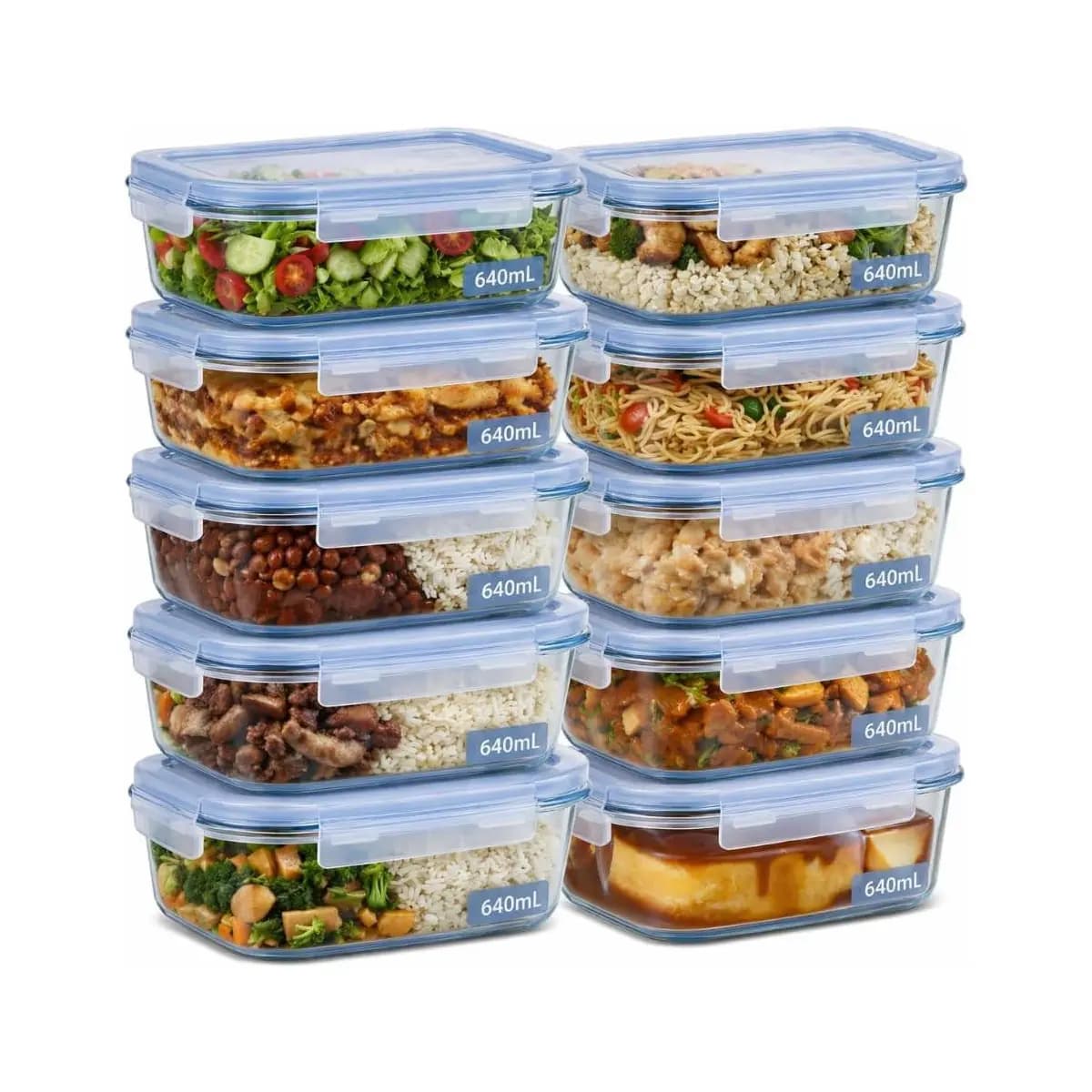 Kit 10 Potes de Vidro Herméticos 640ml com 4 Travas Ideal para Marmitas e Conservação de Alimentos, Vedação Total, Refratário para Forno e Freezer