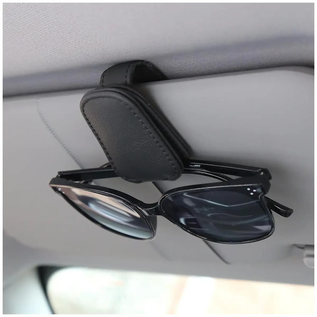 KIWEN Suportes de óculos de sol para viseira de sol de carro, clipe magnético de couro para óculos para carro, clipe de cartão/bilhete e suporte para óculos, acessórios de viseira de carro (preto)