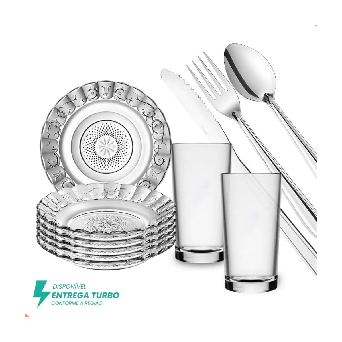 Aparelho de Jantar 20 Peças - Conjunto de Pratos, Copos, Talheres Inox - Mesa Posta Elegante