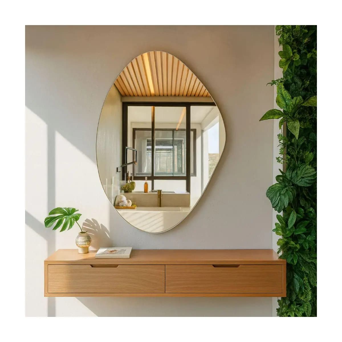 Espelho Orgânico Moderno Decorativo 60x40cm Lapidado S/Moldura Sala Banheiro Quarto Lavabo Luxo