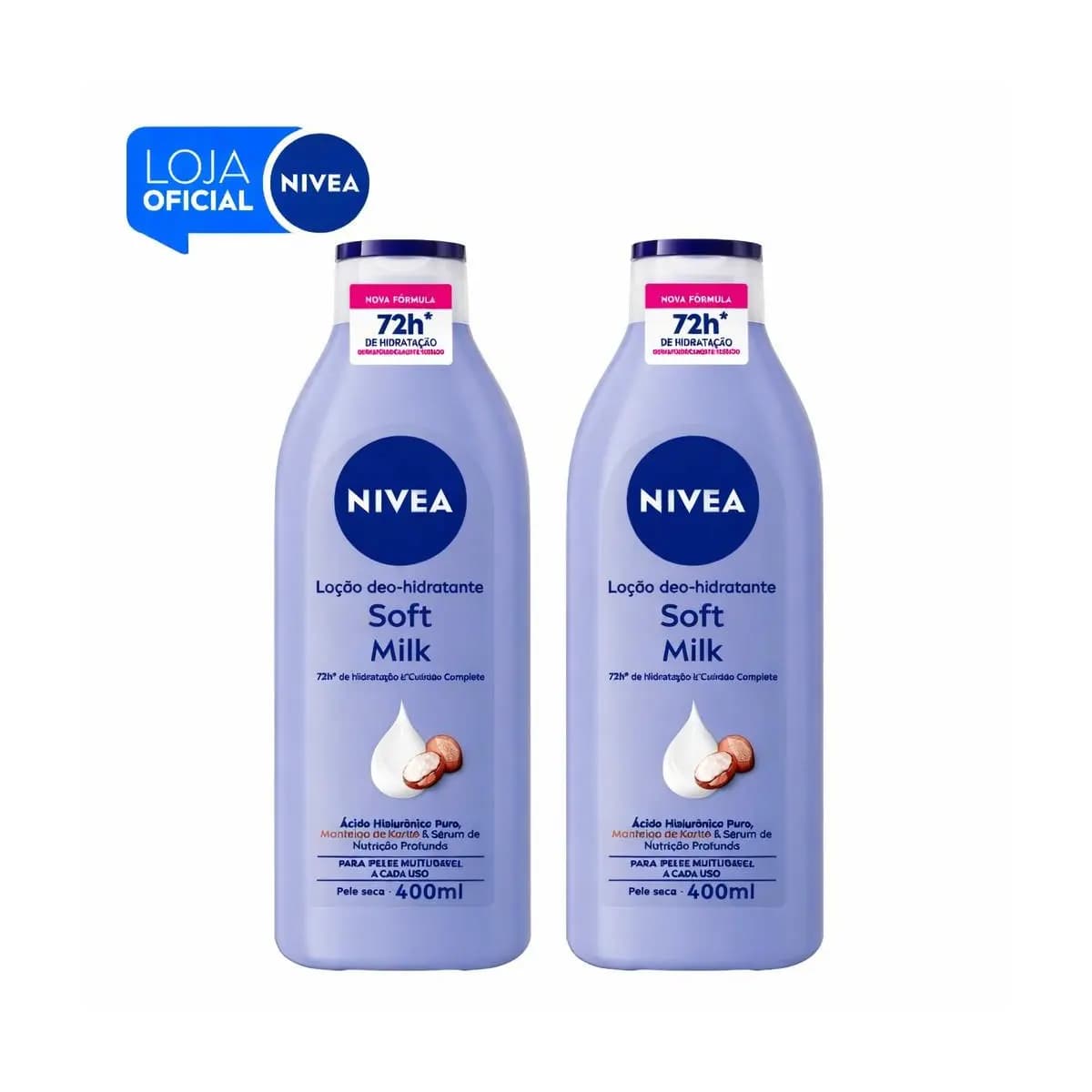 KIT NIVEA Loção Hidratante Desodorante Soft Milk 400ml - 2 unidades