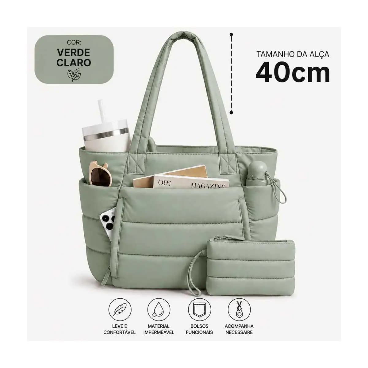Bolsa Feminina de Ombro Tote Notebook Faculdade Trabalho Comfortável Linda + Necessaire