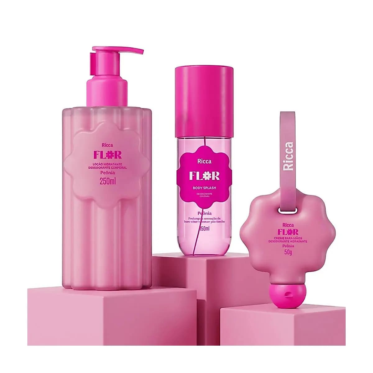 Kit Ricca Flor de Peônia 3 Itens – Body Splash + Loção + Creme para Mãos