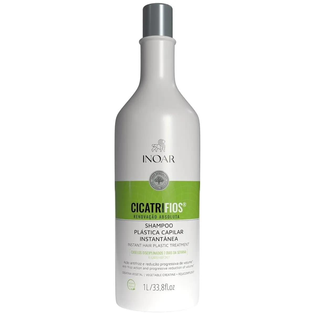 Inoar, Cicatrifios, Shampoo Reconstrutor, Hidratação Profunda e Redução de Volume, Pantenol, Creatina Vegetal e Rejucomplex®, Vegano – Para Cabelos Danificados ou Quebradiços, 1L