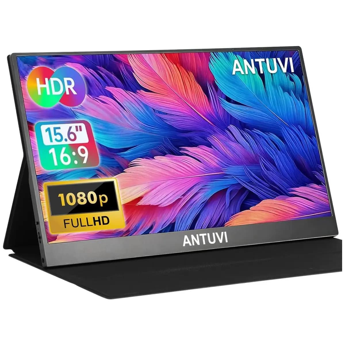 ANTUVI Monitor Portátil 15.6''+ Case, 1080P, MINI Segunda de Notebook Extensor De Tela, Ultra-Slim e portátil, com alto-falante de pé, Adequado para Viagens, Casa, Trabalho/Jogos