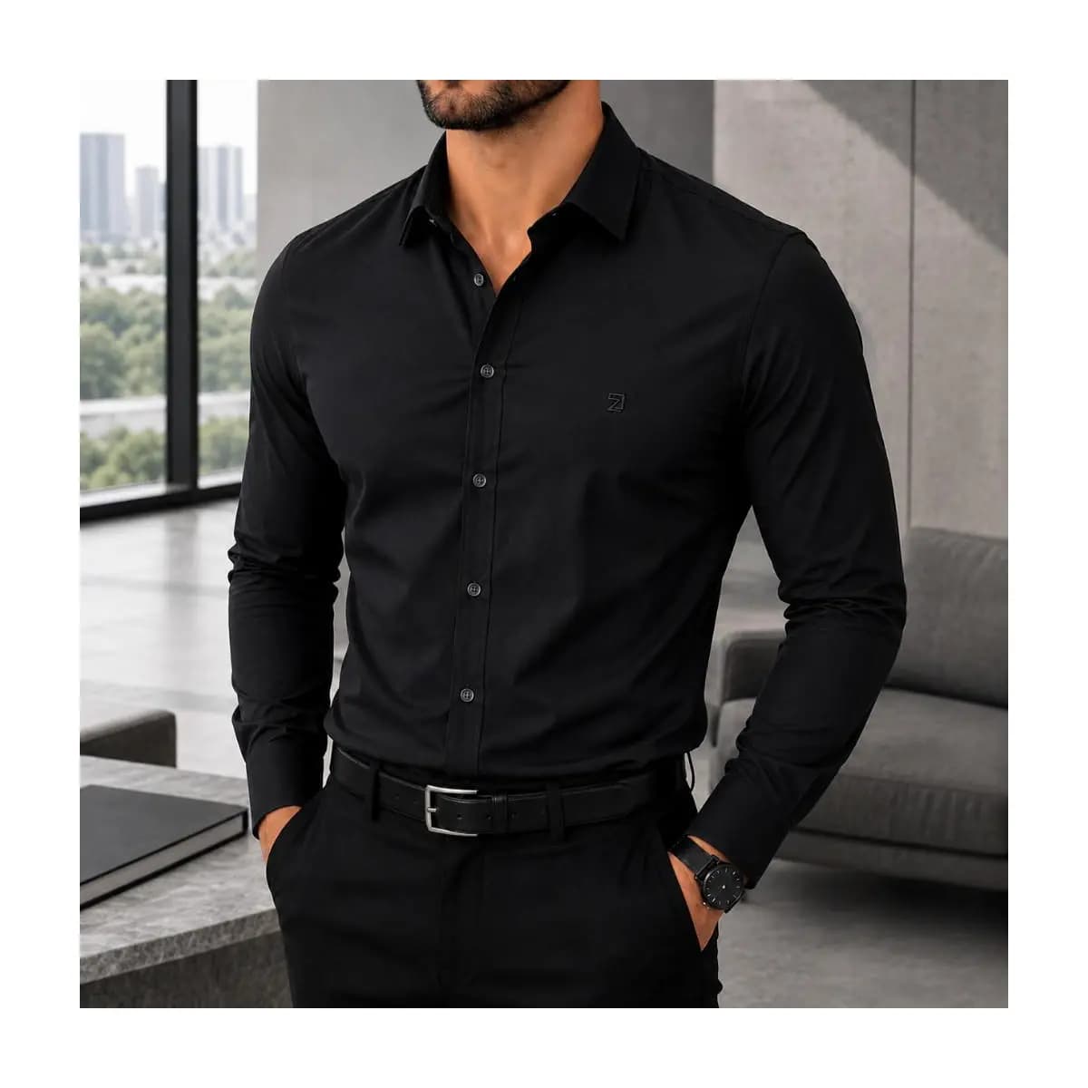 Camisa Slim Social Masculina Spandex