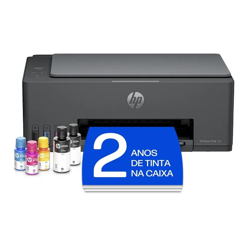 Impressora Multifuncional HP Smart Tank 581 Tanque de Tinta Colorida Wi-Fi, USB - Alta Economia -Copiadora e Scanner (4A8D5A)
