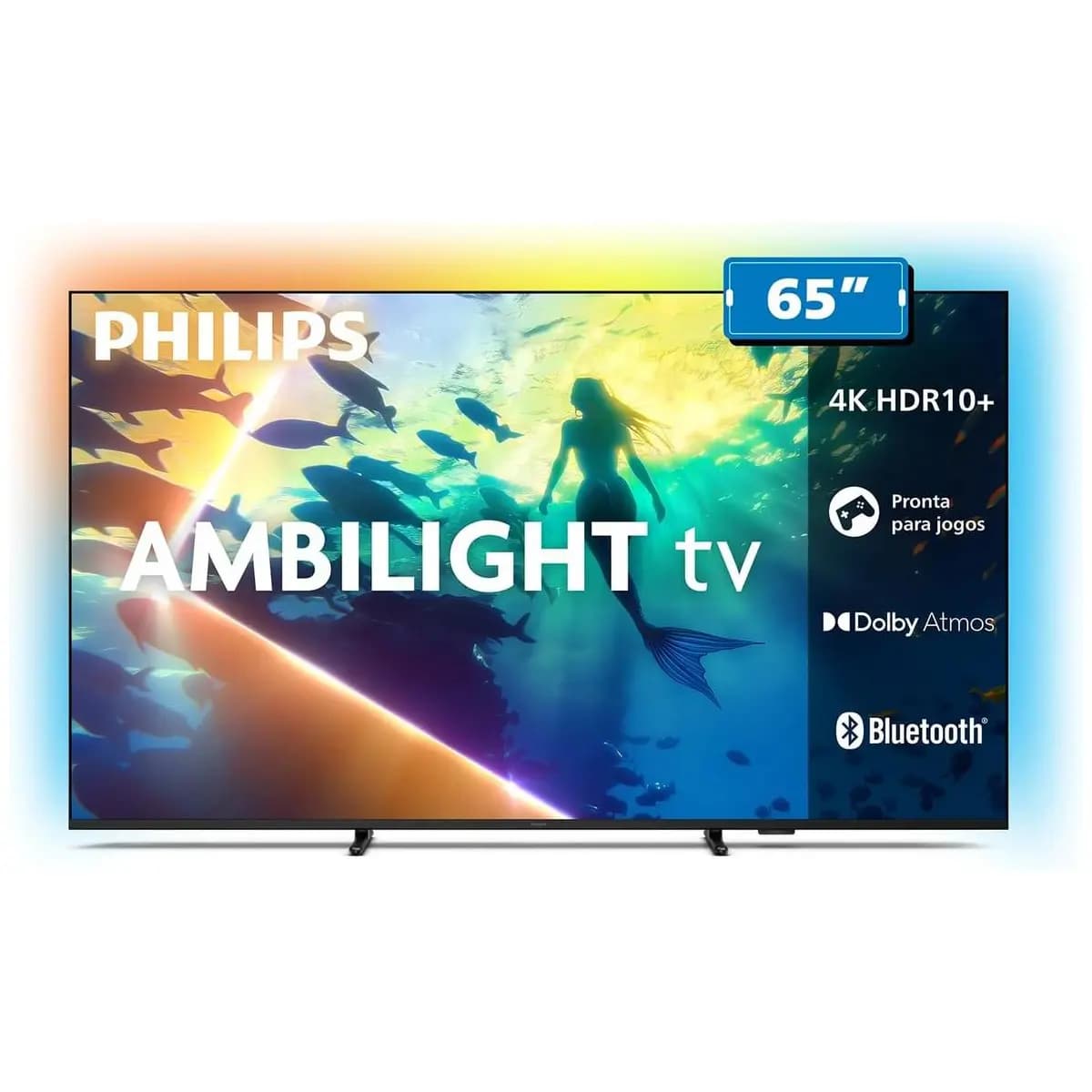 PHILIPS, Smart TV Ambilight 65" 4K, Titan OS, 65PUG8100/78, Comando de Voz, HDR10+/Dolby Atmos, VRR/ALLM, Bluetooth