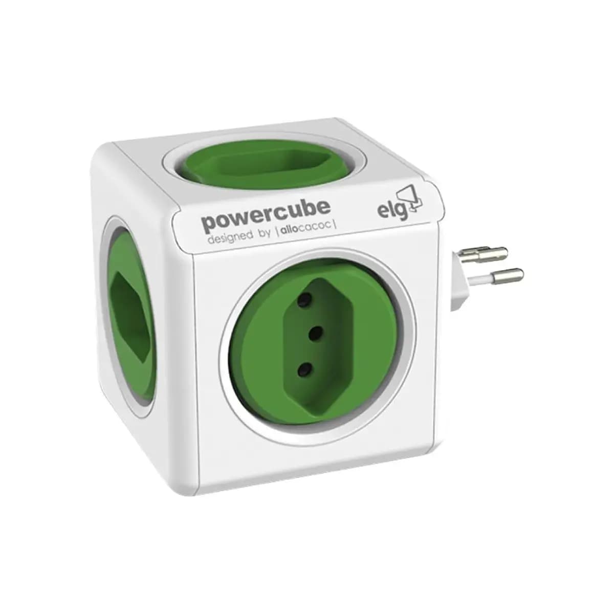 ELG, PWC-R5, PowerCube, Multiplicador 5 Tomadas, Disjuntor Integrado de 10A, Filtro de Linha com Protetor de Surto, Bivolt, Branco e Verde
