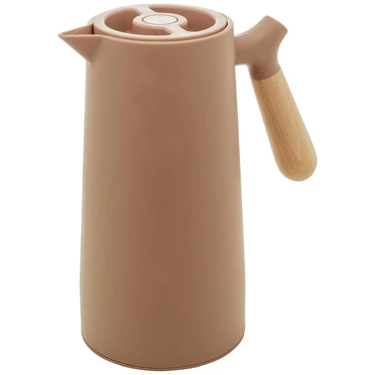 WOLFF - Garrafa Térmica de Plástico com Cabo de Madeira Nórdica 1L Rosa - Mesa Posta - Itens Para Casa - Utensílios de Cozinha - Perfeita Para Café e Chá