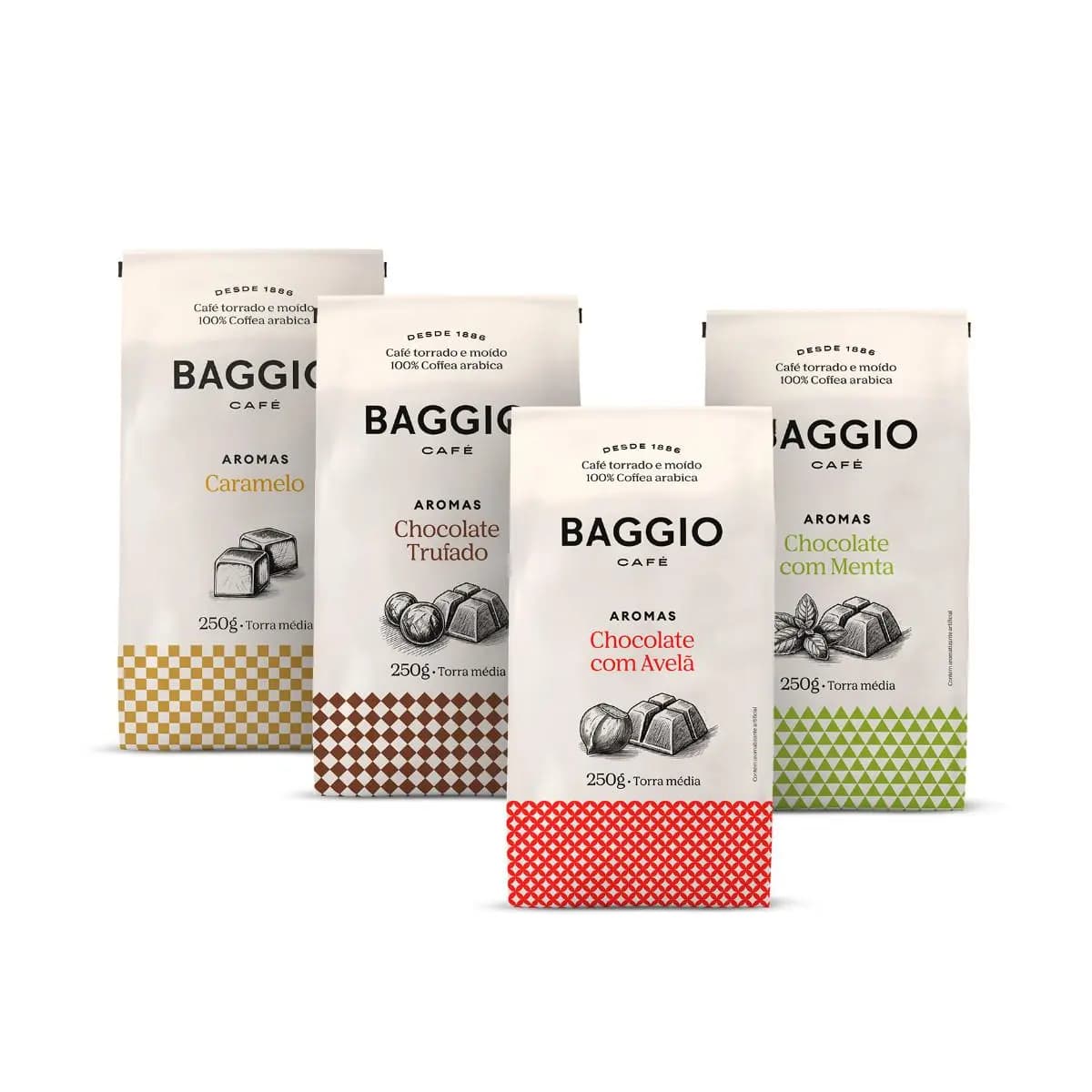 Baggio Café - Kit de Cafés Moídos Aromas 1kg - Caramelo, Chocolate Trufado, Avelã e Menta