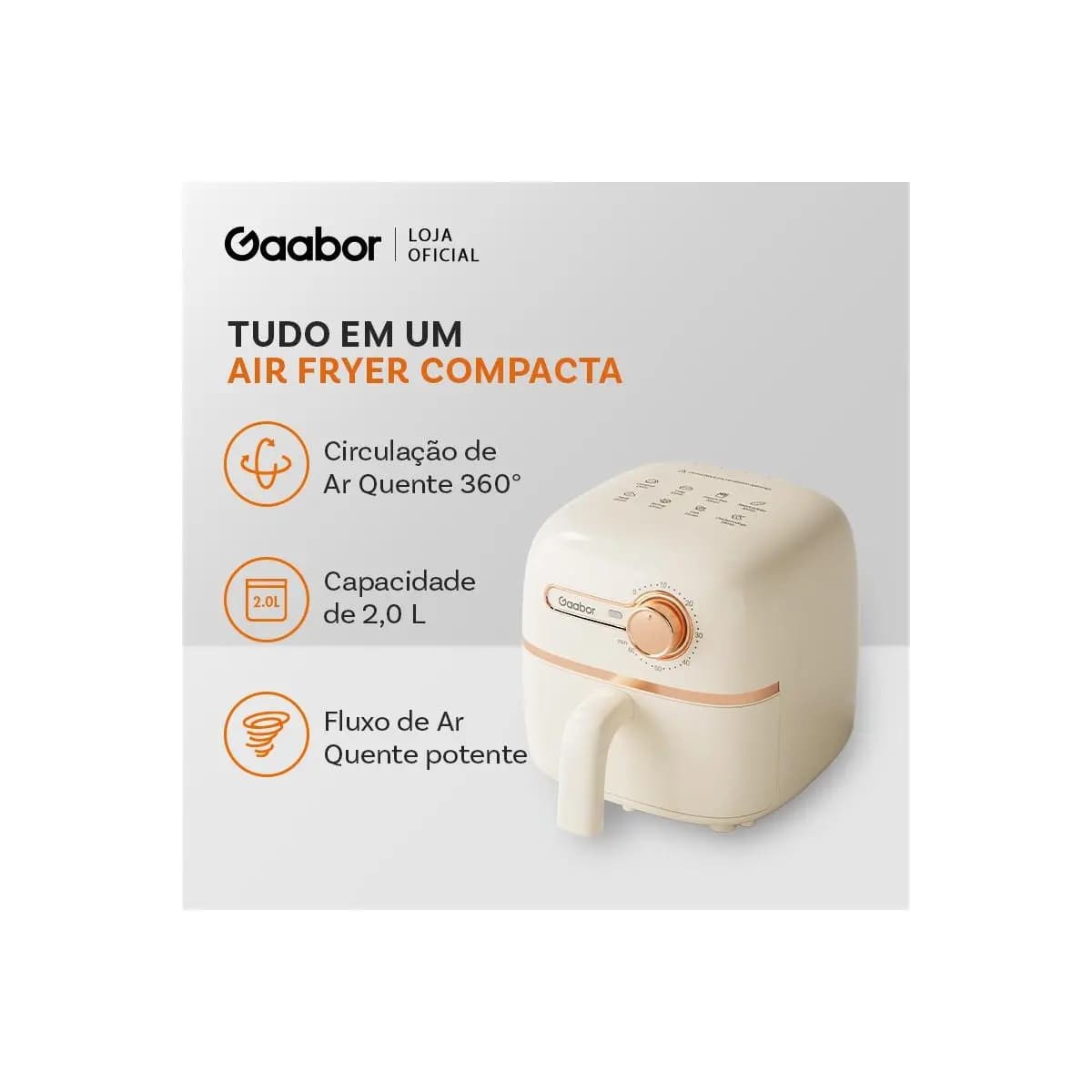 Gaabor 1,4L Air Fryer Regulação constante non-stick pan coating single knob timer 900w AF20M-YE01A