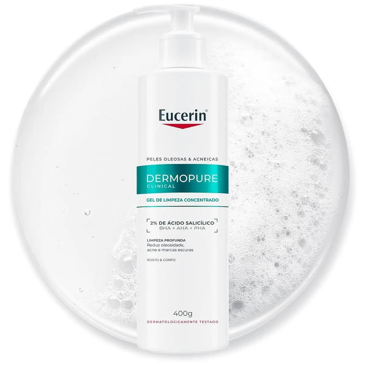 EUCERIN Gel de Limpeza Facial AntiAcne DermoPure Clinical Concentrado 400ml, Peles Oleosas e Acneicas