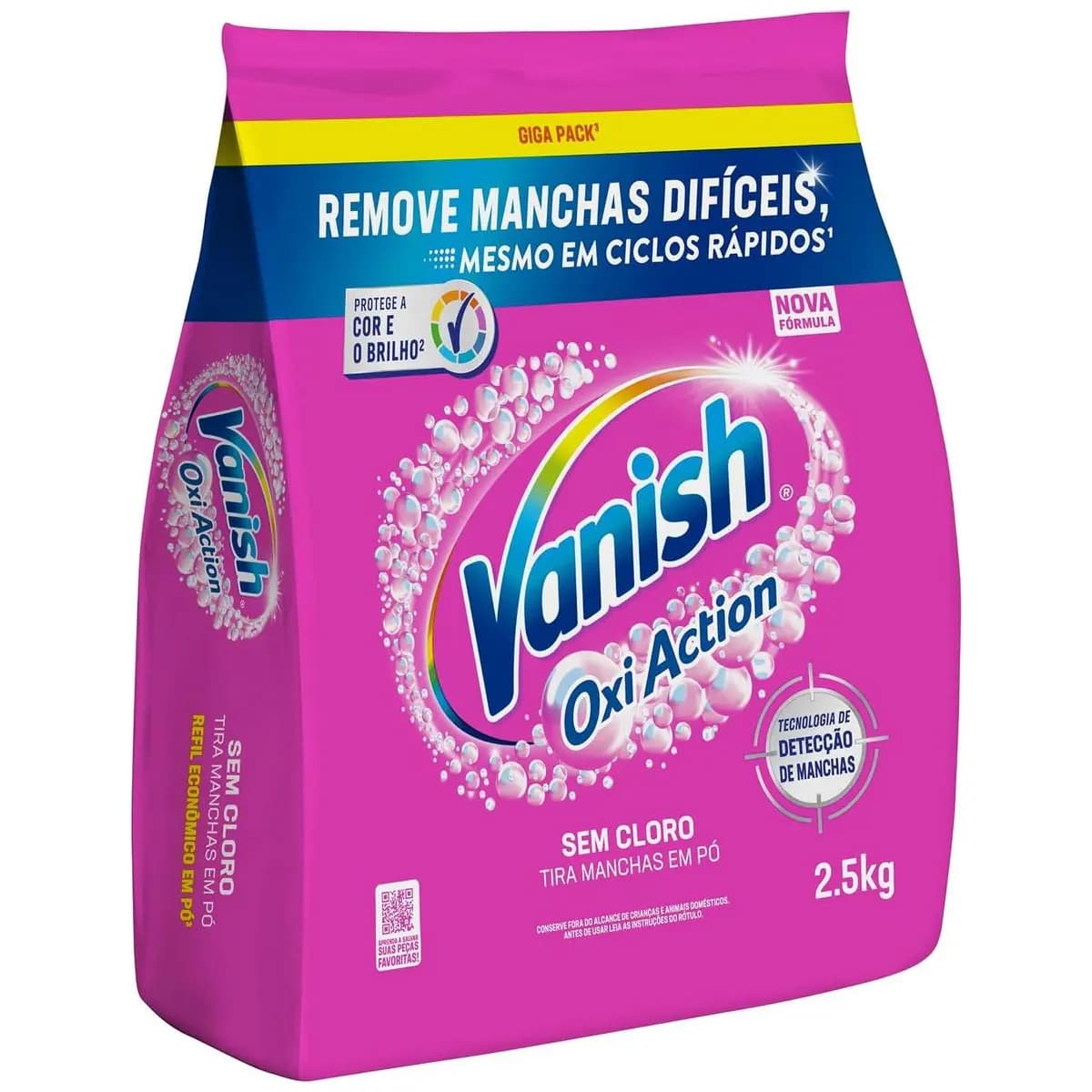 Tira Manchas em Pó Vanish Oxi Action Pink Refil 2,5kg para Roupas Coloridas, Sem Cloro, com Percarbonato, Remove Manchas Difíceis, Preserva as Cores e Deixa as Roupas Como Novas