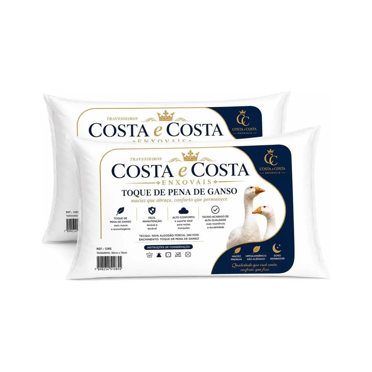 Kit 2 Travesseiros 70x50 Antialérgico Lavável Fibra Silicona
