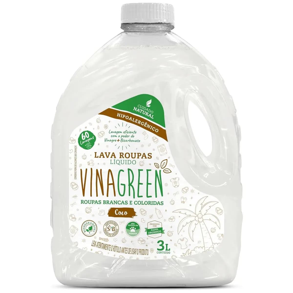 Vinagreen Lava Roupas Líquido 3L Sabão de Coco