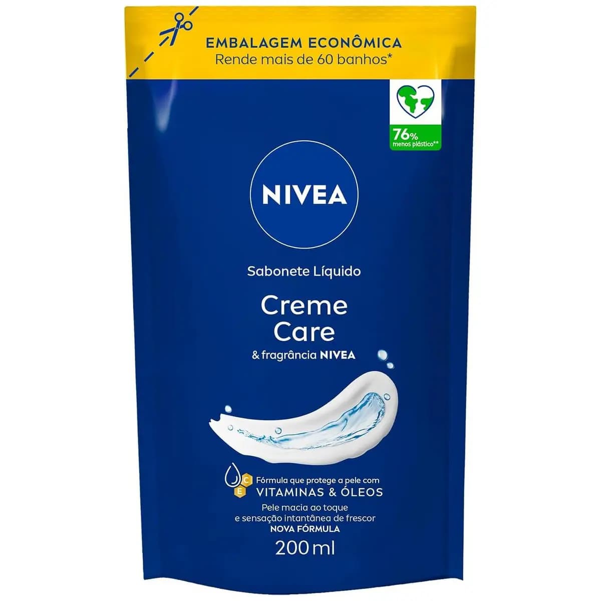 NIVEA Sabonete Líquido Creme Care Refil 200ml, Limpeza Corporal, Pele Macia, Óleos e Vitaminas, Equilíbrio com o pH, Protege do Ressecamento