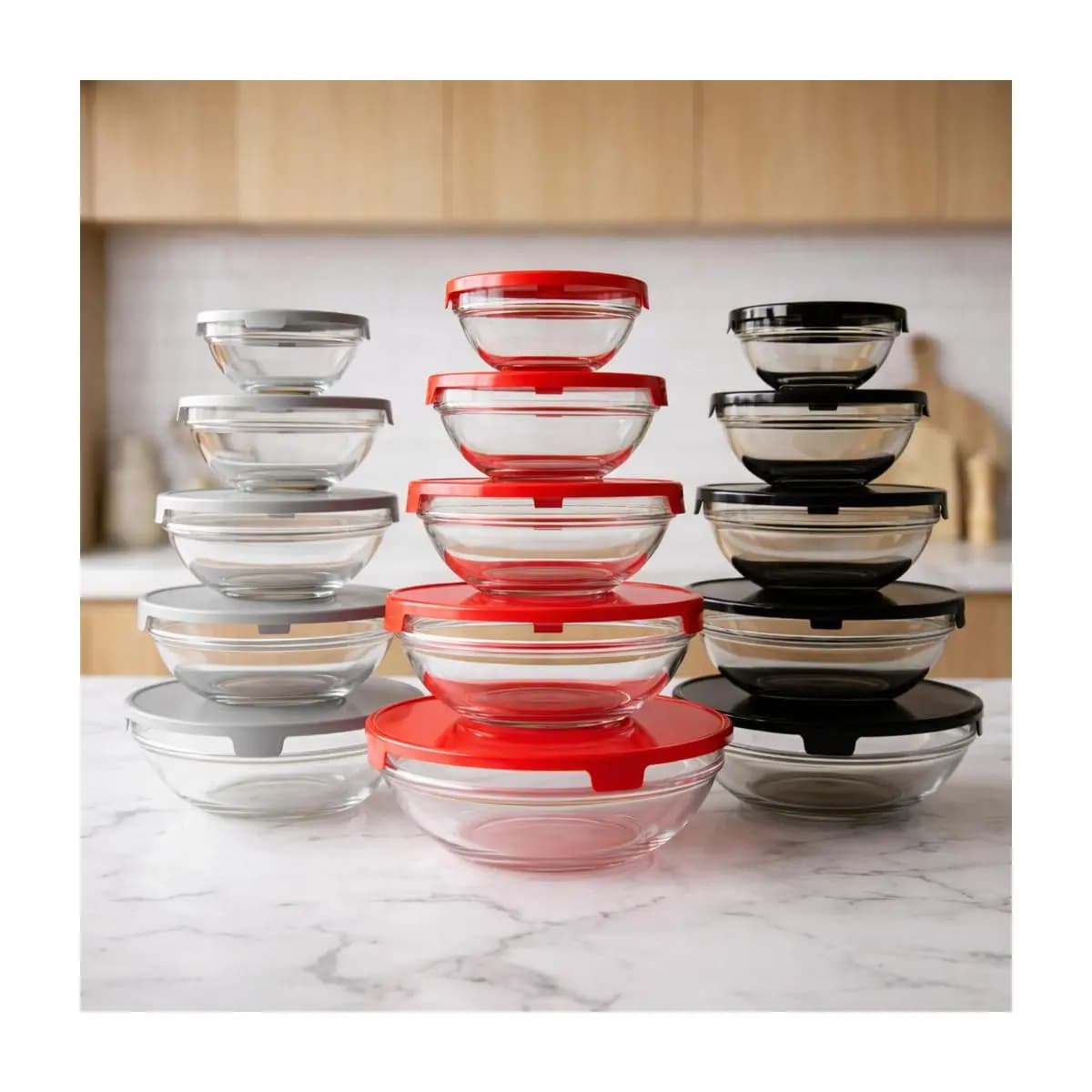 Conjunto de 5 Potes de Vidro Redondos – Ideal para Alimentos e Refeições