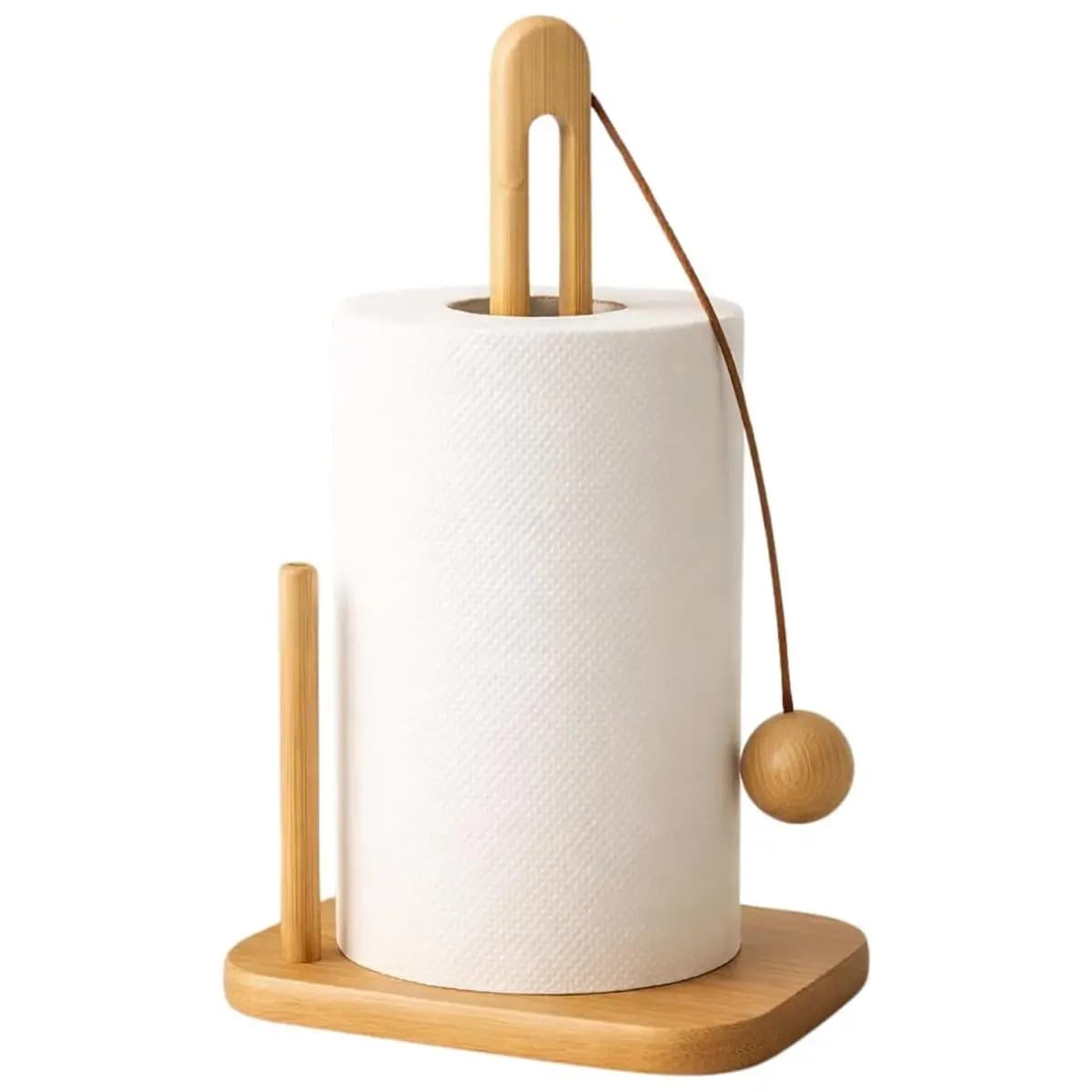 Suporte para Papel Toalha em Bambu, Base 15 cm, Altura 29 cm, com Peso para Folha não Voar - Cozinha e Organização
