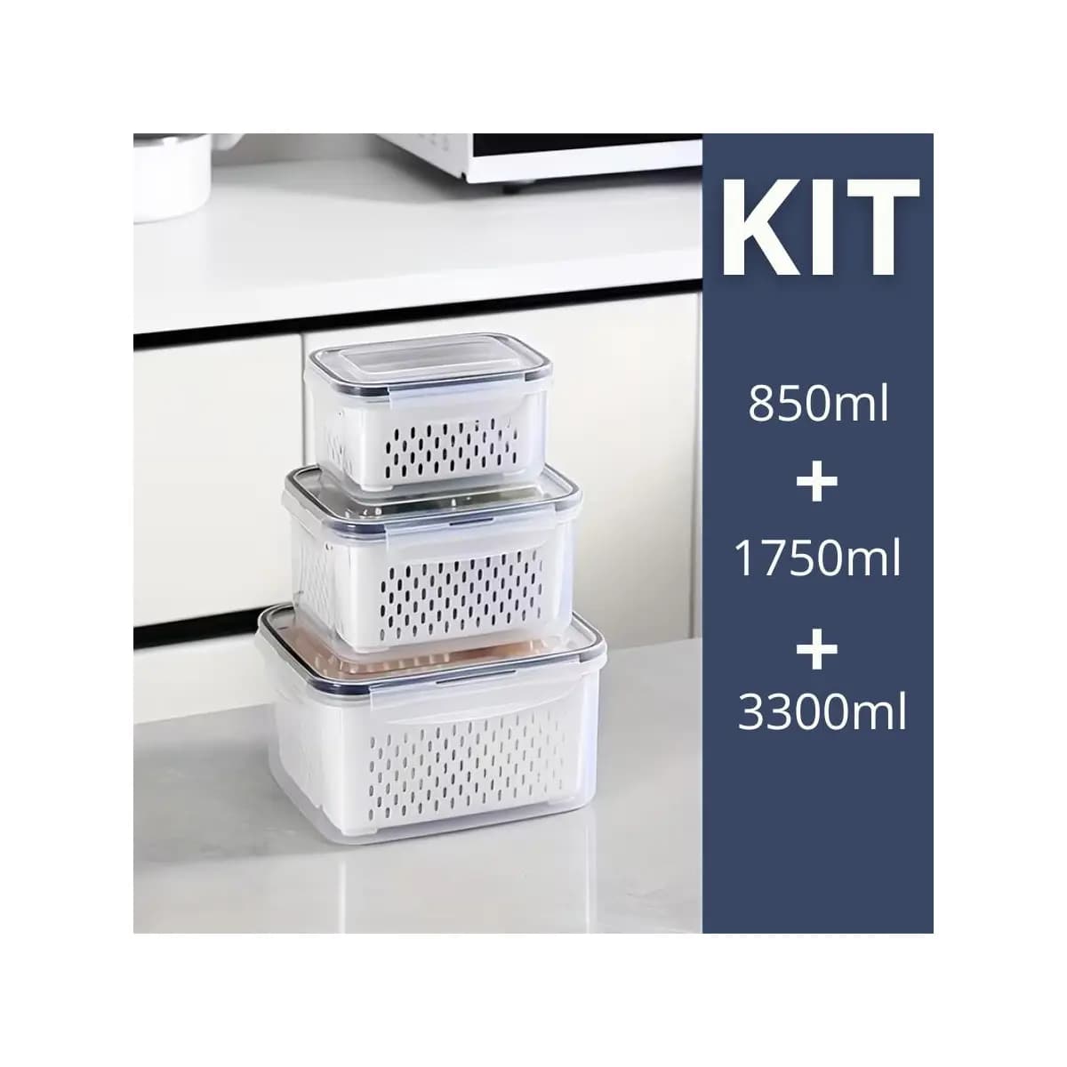 Kit 3 potes Organizadores Geladeira Organizador Alimentos Vegetais Cozinha Moderna