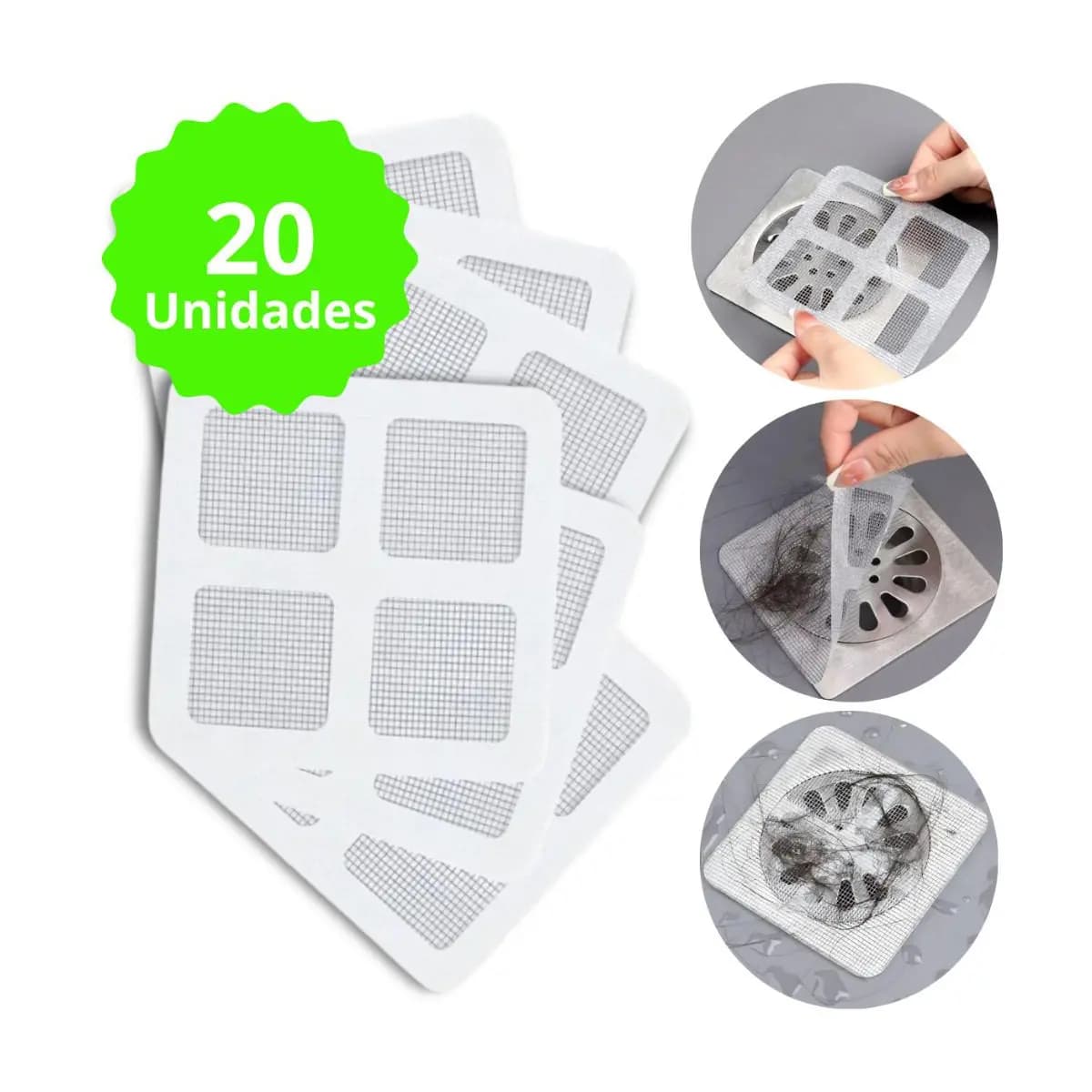 Kit 20 Tela Ralo Protetora Filtro Adesivo Para Ralo Banheiro Cozinha Quintal Coletor De Cabelo Ant Inseto