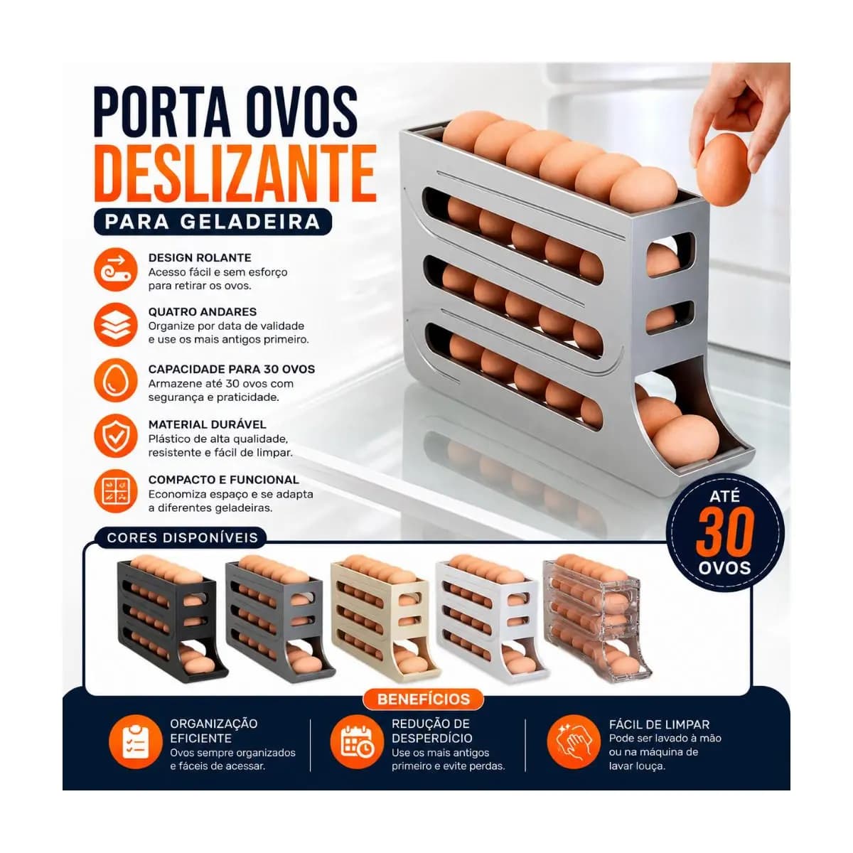 1/2 Peça Porta Ovos Deslizante Organizador Para Geladeira De 4 Camadas Automática Rolantes