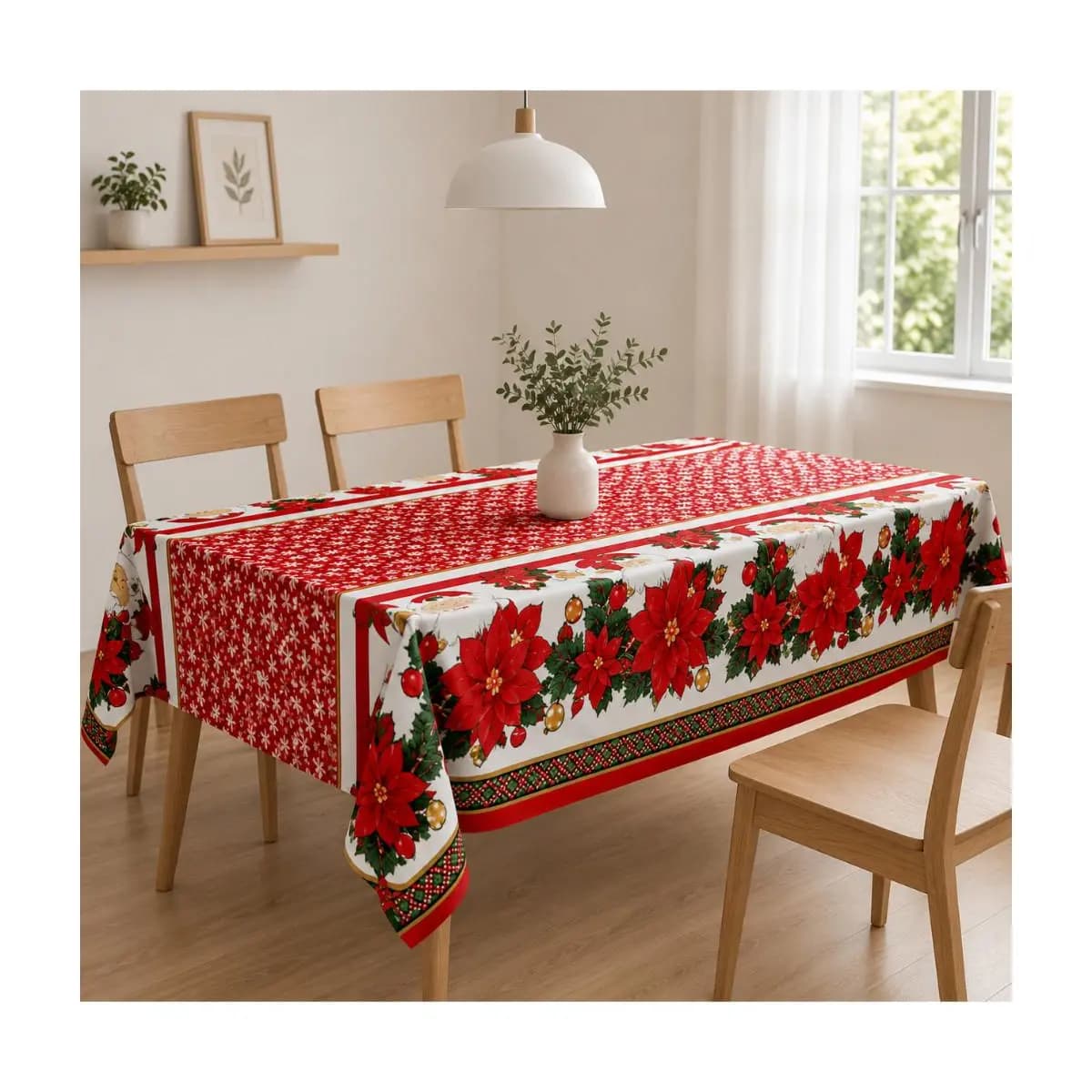 Toalha de Mesa Natalina Oxford Estampada – Decoração de Natal para Cozinha e Sala