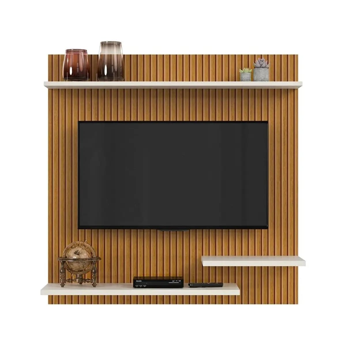 Painel Suporte Para TV 32 Polegadas Smart Plus Nichhos Modelo MADRID - Quality Móveis (Ripado/OffWhite)