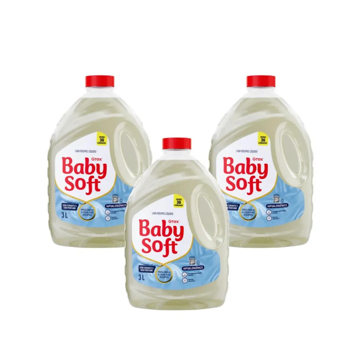 Kit 3 Lava Roupas Hipoalérgico Baby Soft Max Cuidado - 3L