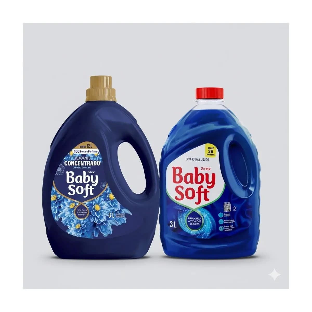 Kit Lava Roupas Liquido Baby Soft Max Performance 3l + Amaciante Concentrado Baby Soft Carinho e Cuidado 3l