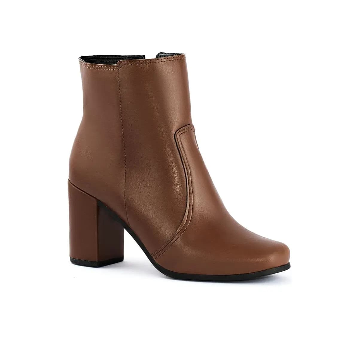 Bota Feminina Lumiss Salto Alto Grosso Cano Curto Bico Quadrado Calce Fácil Zíper Confortável