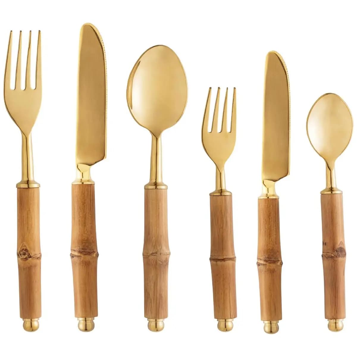 WOLFF - Conjunto 6 Talheres de Aço Inox com Cabo de Bambu Dourado
