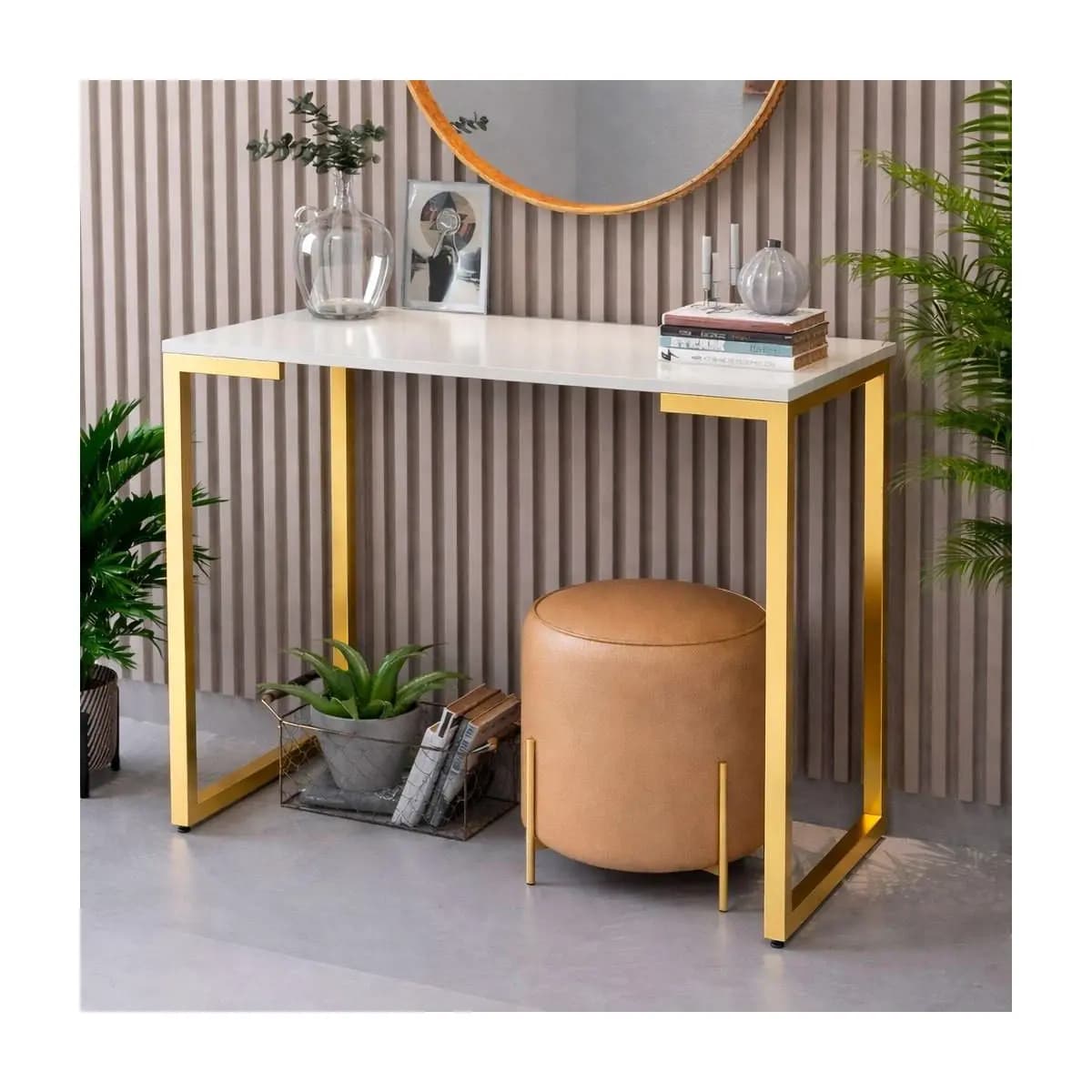 Aparador de Sala Industrial Mesa Lateral MDF Pé Metálico