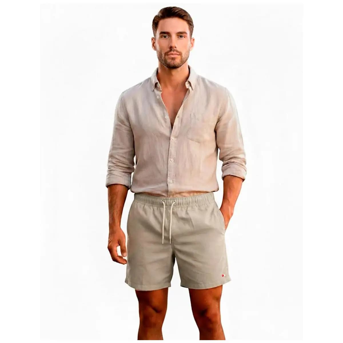 Bermuda Shorts Masculina Sandrini Linho Casual Elástico