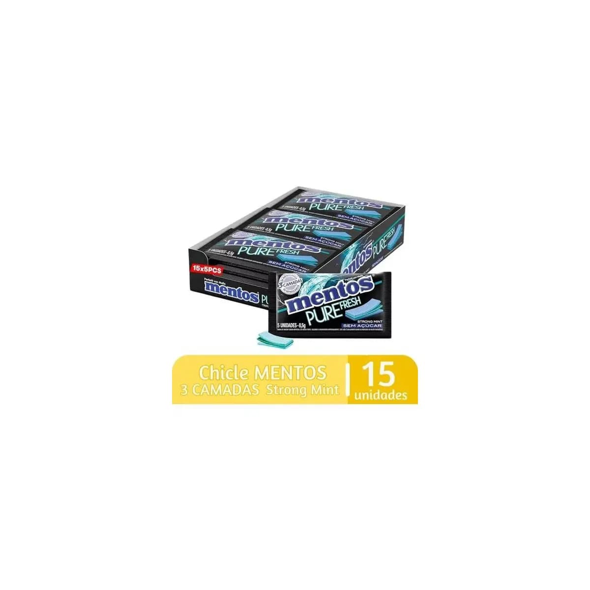 Chiclete Mentos Pure Fresh 3 Camadas Hortelã Forte Van Melle Com 15 Unidades