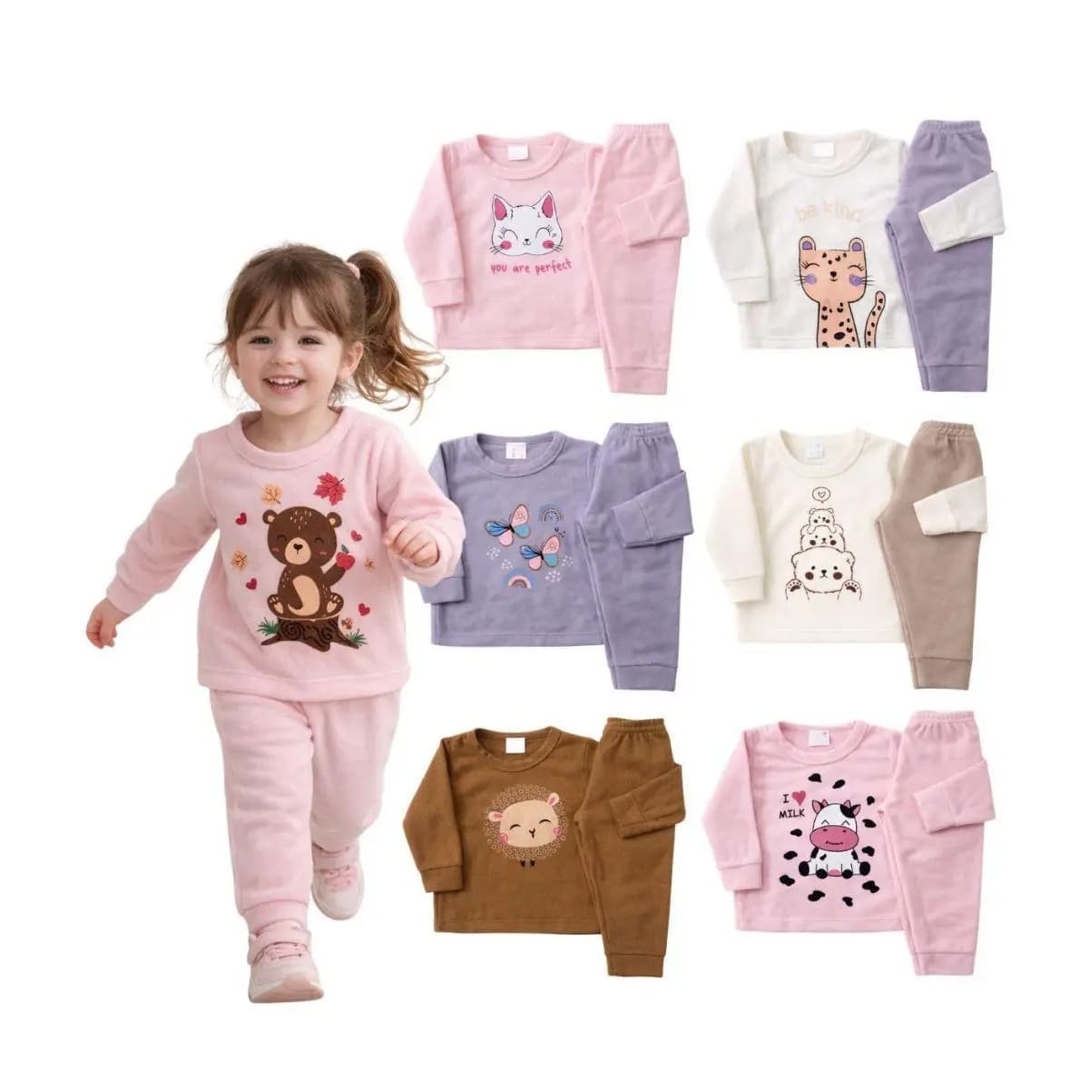 Kit 4 Peças Conjunto Soft Menina Infantil e Bebê Inverno Roupa Frio Infantil Menina